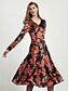 cheap Designer Dresses-Women&#039;s Floral Print V Neck Velvet Midi Dress