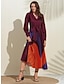 cheap Designer Dresses-Women&#039;s Satin Geometric Button Tie Belt Maxi Dress