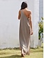 cheap Designer Dresses-Solid Cotton And Linen Loose Split One Shoulder