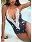cheap Designer Swimwear-Lace Trim Floral Cross Back Swimsuit