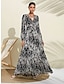 abordables Vestidos Maxi-Women&#039;s Satin V Neck Long Sleeve Maxi Dress