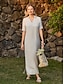 cheap Midi Dresses-Women&#039;s 100% Linen Basic Split Maxi Dress