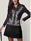 abordables Zip Up Pullover-Camisa polo de golf negra de manga larga con protección solar y estampado floral   Ropa de golf para mujeres