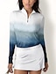 abordables Zip Up Pullover-Mujer Camisas de polo Azul Manga Larga Protección Solar Camiseta Gradiente de Color Otoño Invierno Ropa de golf para damas Ropa Trajes Ropa Ropa