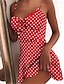 cheap Mini Dresses-Stylish Women&#039;s Polka Dot Mini Strap Dress