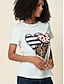 baratos T-shirts-Camiseta Casual Diária de Algodão para Mulheres com Estampa de Leopardo Coração