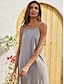 cheap Designer Dresses-Women&#039;s Solid Color Suspender Slit Linen Dress