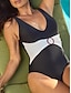cheap Designer Swimwear-Women&#039;s Color Block Belted Backflip  One-Piece