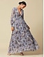 cheap Print Dresses-Sheers Floral V Neck Maxi Dress