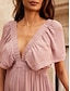 abordables Designer Dresses-Women&#039;s Casual A Line Dress  Pink  V Neck  Elastic Waist  Open Back Flowy Dress