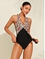 preiswerte Einteiler-Damen Langlinien Trikot Badeanzug mit Leopardenmuster