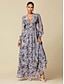 baratos Print Dresses-Vestido Longo Feminino Floral em Chiffon