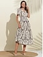 baratos Print Dresses-Vestido Feminino Casual de Verão com Listras e Flores