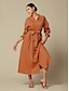 billige Uformelle kjoler-Solid Linen Standing Collar Midi Dress
