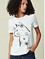 preiswerte T-shirts-Damen Baumwoll T Shirt mit Katzenaufdruck und Rundhals