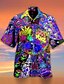 abordables Short Sleeves-Homme Chemise Chemise Camp Chemise graphique Chemise Aloha Lettre Champignon Col rabattu Vert Claire Bleu Violet Orange Vert 3D effet Vacances Manche Courte 3D Imprimer Vêtement Tenue 4 pièces Design