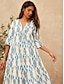 cheap Print Dresses-Satin Geometric V Neck Maxi Dress