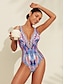 cheap One-Pieces-Triangle Print V Neck Swimsuit