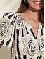 cheap Print Dresses-Cotton Striped V Neck Floral Puff Sleeve Dress