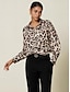 cheap Shirts-Leopard Print Satin Bishop Sleeve Shirt