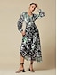 cheap Print Dresses-Chiffon Graphic V Neck Maxi Dress