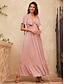 abordables Robes Décontracté-Elegant Pink A Line Dress  Solid Color  V Neck  Elastic Waist  Open Back  Casual Flowy  Women&#039;s