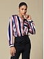 cheap Blouses-Satin Stripe Bishop Sleeve Lapel Shirt