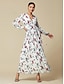 baratos Print Dresses-Vestido Maxi Longo de Chiffon para Mulheres com Impressão Geométrica