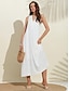 baratos Vestidos Casuais-Vestido Feminino Linha A Branco Sem Mangas Verão Praia