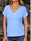 baratos Super Sale-Mulheres Blusa Camiseta Emenda Diário Tecido Camiseta Decote Redondo Verão Normal Azul Rosa cáqui Vermelho Branco