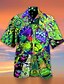 baratos Short Sleeves-Homens Camisa Social Camisa de acampamento Camisa Gráfica Camiseta Aloha Letra Cogumelo Aberto para a Lateral Verde Claro Azul Roxo Laranja Verde Impressão 3D Feriado Manga Curta 3D Imprimir Roupa 4