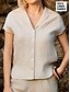 cheap Blouses &amp; Shirts-100% Linen White Button Short Sleeve Basic Shirt