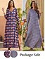 abordables trajes a juego de diseñador-Mujer Estampado Floral flor floral marroquí Cuello redondo Largo Holgado Étnico e Interracial Casual vestido de vacaciones Casual Diario Playa eventos Azul Piscina S M L