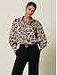 cheap Shirts-Leopard Print Satin Bishop Sleeve Shirt