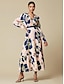 abordables Print Dresses-Satin Floral V Neck Zip Maxi Dress
