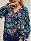 cheap Tops &amp; Blouses-Floral Ruffle Sleeve Chiffon Vacation Blouse