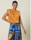 cheap Designer Tops-Women&#039;s Satin Shoulder Pad Pleats Sleeveless Top