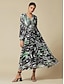 preiswerte Print Dresses-Damendruck Maxikleid mit Raffung und V Ausschnitt