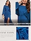 abordables Vestidos Maxi-Vestido de invitada de boda para mujer, azul cobalto, elegante vestido midi de cola de coca, dolman de satén, manga larga, abertura frontal, cuello barco