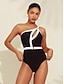 abordables Une pièce-Brand Contrast One Shoulder Swimsuit