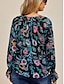 billige Tops &amp; Blouses-Bluse  Floral  Ferie  Casual  Erme  Svart  Trykk  V hals  Normal + Women