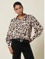 cheap Shirts-Leopard Print Satin Bishop Sleeve Shirt