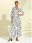 cheap Print Dresses-Satin Geometric Floral V Neck Maxi Dress