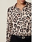 cheap Shirts-Leopard Print Satin Bishop Sleeve Shirt