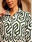 abordables Print Dresses-Geometric Resort Wear Maxi Dress Shirt Collar