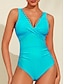 cheap One-Pieces-Triangle V Neck Petal Border Swimsuit
