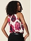 abordables Tops &amp; Blouses-Camiseta de Mujer con Estampado Floral y Cuello Halter