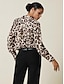 cheap Shirts-Leopard Print Satin Bishop Sleeve Shirt