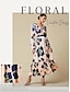 baratos Print Dresses-Floral Satin V Neck Zip Maxi Dress