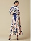 cheap Print Dresses-Luxe Satin Floral Print V Neck Tie Back Maxi Wedding Guest Dress
